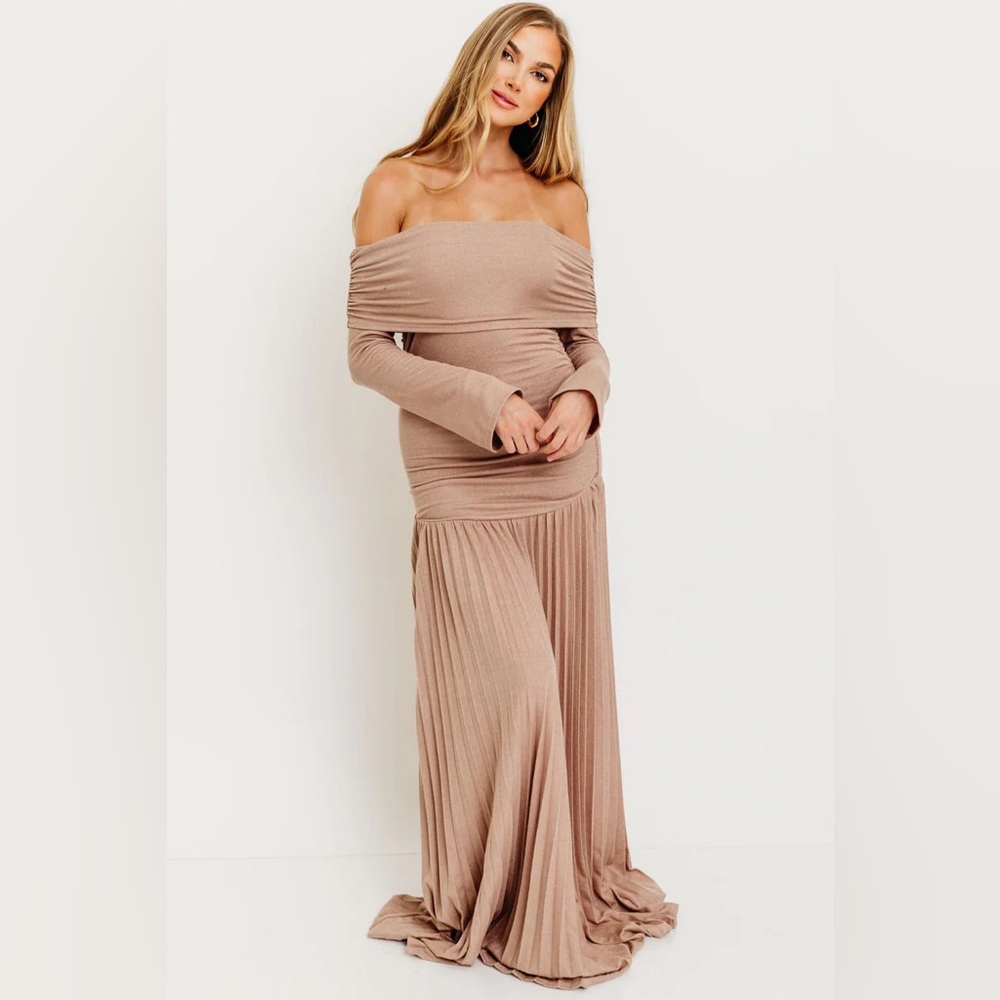 Worth Collective Lennox Long Sleeve Maxi Dress in Taupe - Bump Friendly NWT